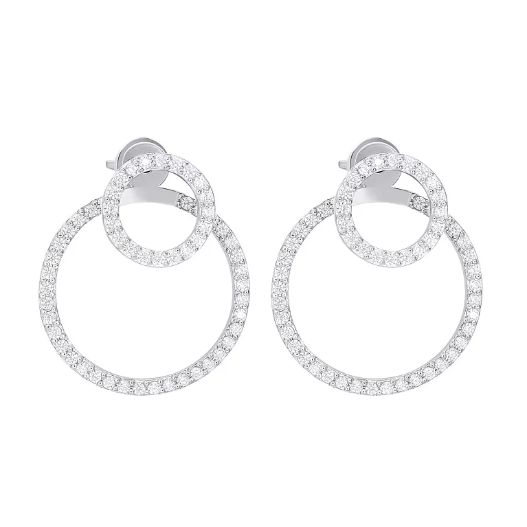 Срібні сережки-гвоздики з фіанітами "Геометрія". Артикул 7518/20632: ціна, відгуки, фото – купити в інтернет-магазині AURUM