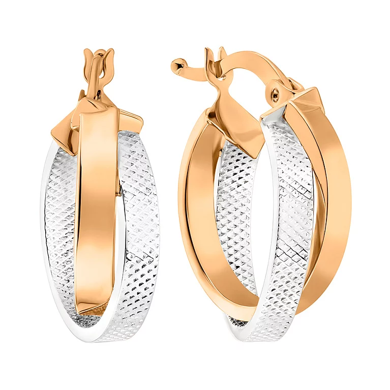 Сережки-кольца из комбинированого золота. Артикул 108417/15кб: цена, отзывы, фото – купить в интернет-магазине AURUM