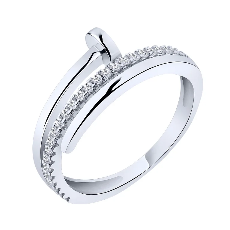 Кольцо "Гвоздь" из серебра с фианитами  - 2205778