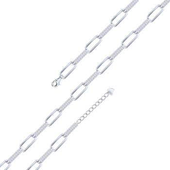 Серебряный браслет с фианитами плетение якорь  - 2270278