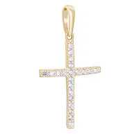 Декоративный крестик в красном золоте с дорожкой фианитов - 1743876