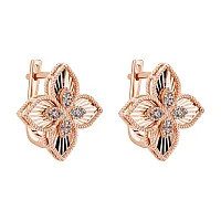 Сережки "Квітка" в червоному золоті з фіанітами - 2010941