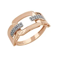 Стильна каблучка "Ланцюг" з комбінованого золота з фіанітами - 1879257