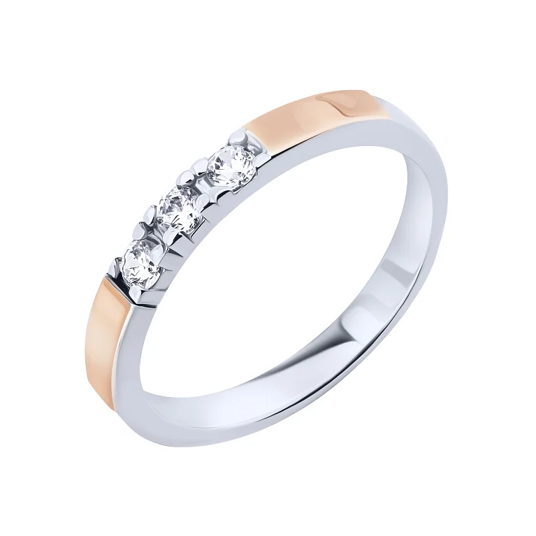 Кольцо из серебра с накладками  из красного золота с фианитами - 2122544