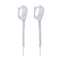 Срібні сережки з фіанітами та ланцюжками - 2103786