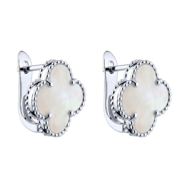 Срібні сережки "Конюшина" з перламутром - 2159647