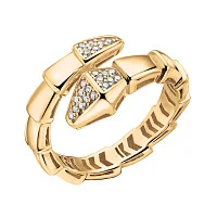 Стильна каблучка "Змія" з червоного золота з фіанітами - 1876733