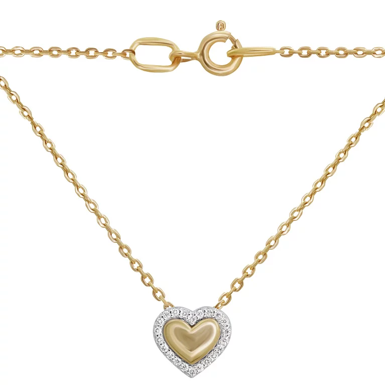 Ланцюжок із комбінованого золота з підвіскою і діамантами "Серце" у якірному плетінні. Артикул PHF09rw: ціна, відгуки, фото – купити в інтернет-магазині AURUM