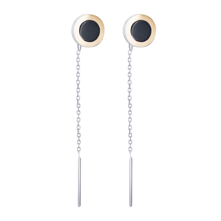 Срібні сережки-протяжки з оніксом. Артикул 7202/602сР/170: ціна, відгуки, фото – купити в інтернет-магазині AURUM