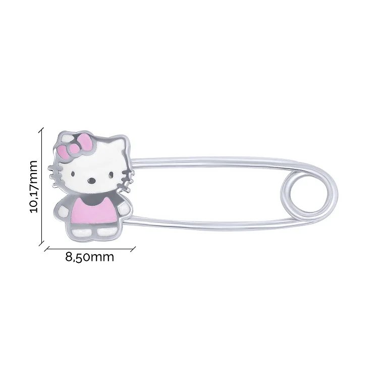 Срібна шпилька "Hello Kitty" з емаллю - 1685967
