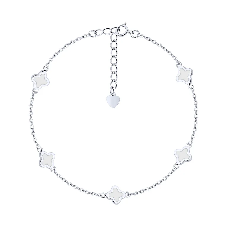 Серебряный браслет "Клевер" с эмалью плетение якорь - 2170994