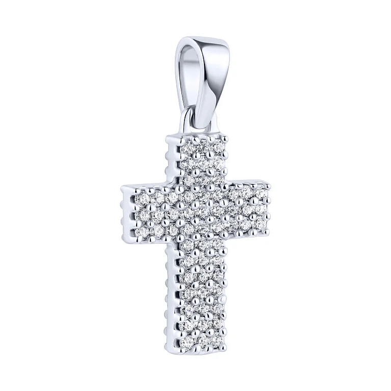Двосторонній декоративний хрестик зі срібла з фіанітами  - 2199842