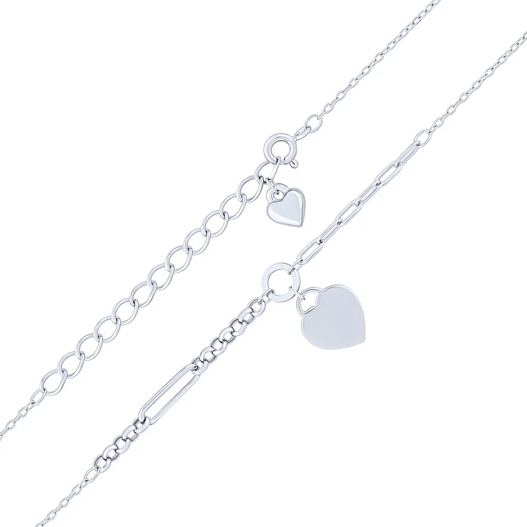 Срібне кольє "Серце" з підвісом та плетінням шопард та якір - 2100189 Срібне кольє "Серце" з підвісом та плетінням шопард та якір - 2100189