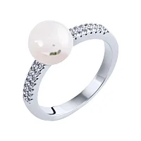 Срібна каблучка "Куля" з перлиною та фіанітами - 2076861