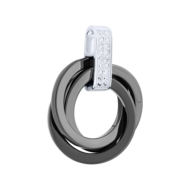 Підвіс "Переплетіння каблучок" зі срібла з фіанітами і керамікою - 2131256