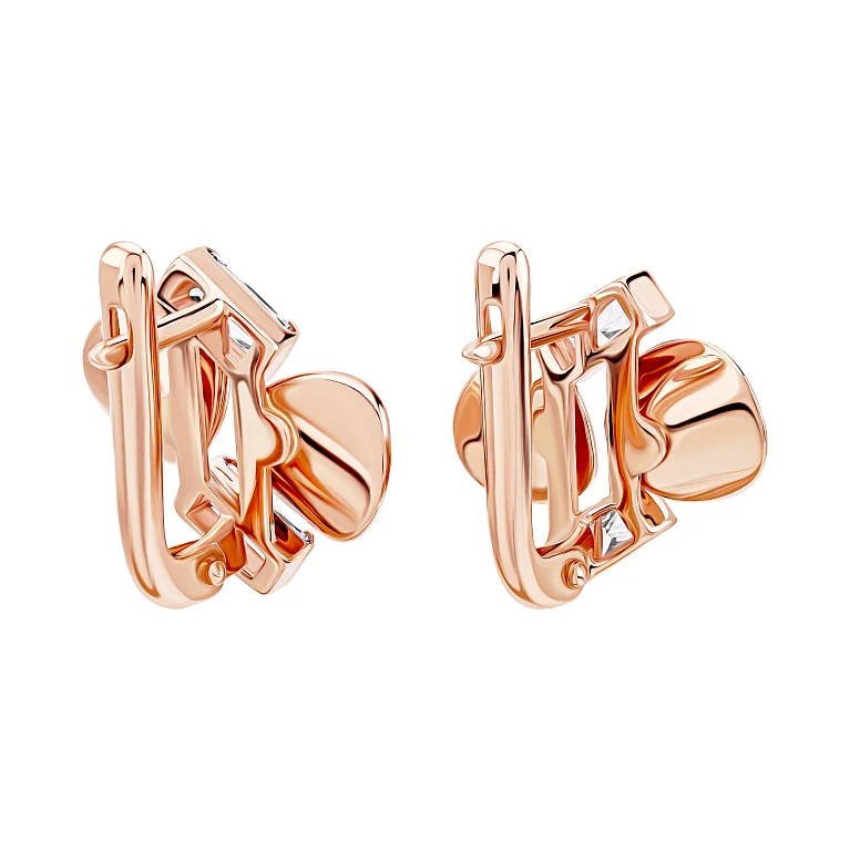 Серьги из красного золота "Геометрия" с фианитами - 2098256