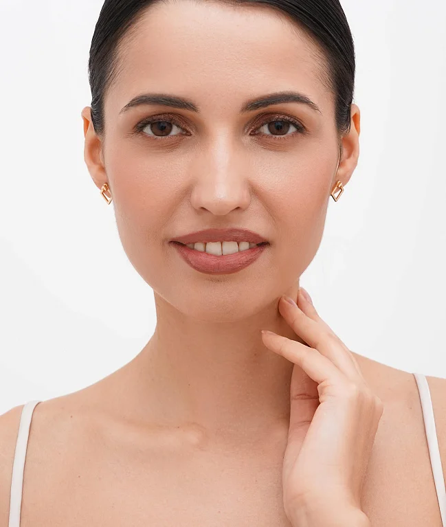 Сережки-гвоздики из красного золота "Квадрат" со съемной частью - 1617432