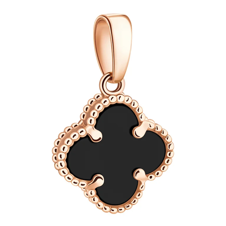 Підвіс "Конюшина" із червоного золота з оніксом - 2134610