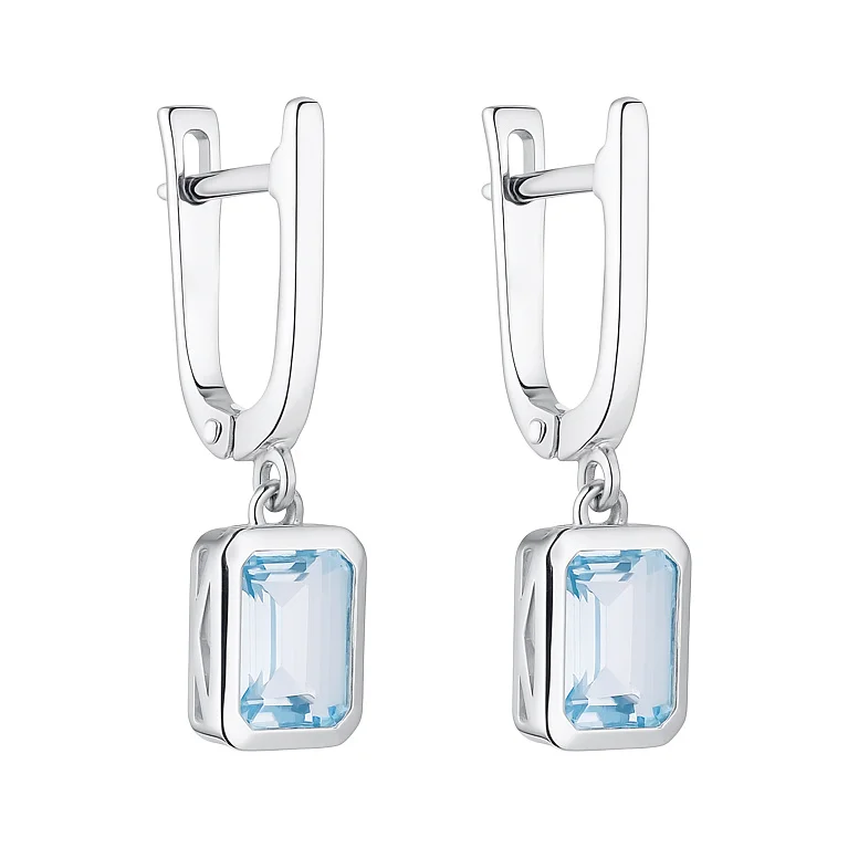 Срібні сережки з підвісами "Прямокутник" та топазом - 2146373
