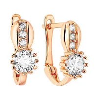 Сережки из красного золота с фианитом - 969024