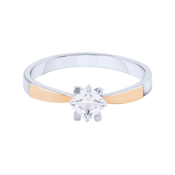 Серебряное кольцо с накладками  из красного золота с фианитом - 2122535