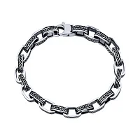 Срібний браслет з візерунком та чорнінням плетіння якірне - 2107921