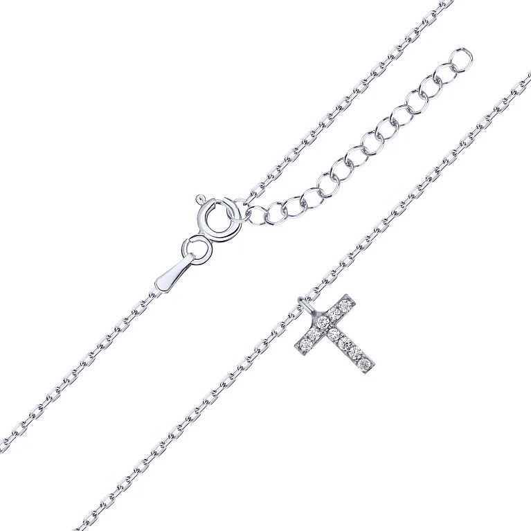 Цепочка с подвесом "Буква Т" с фианитами в якорном плетение - 2129649