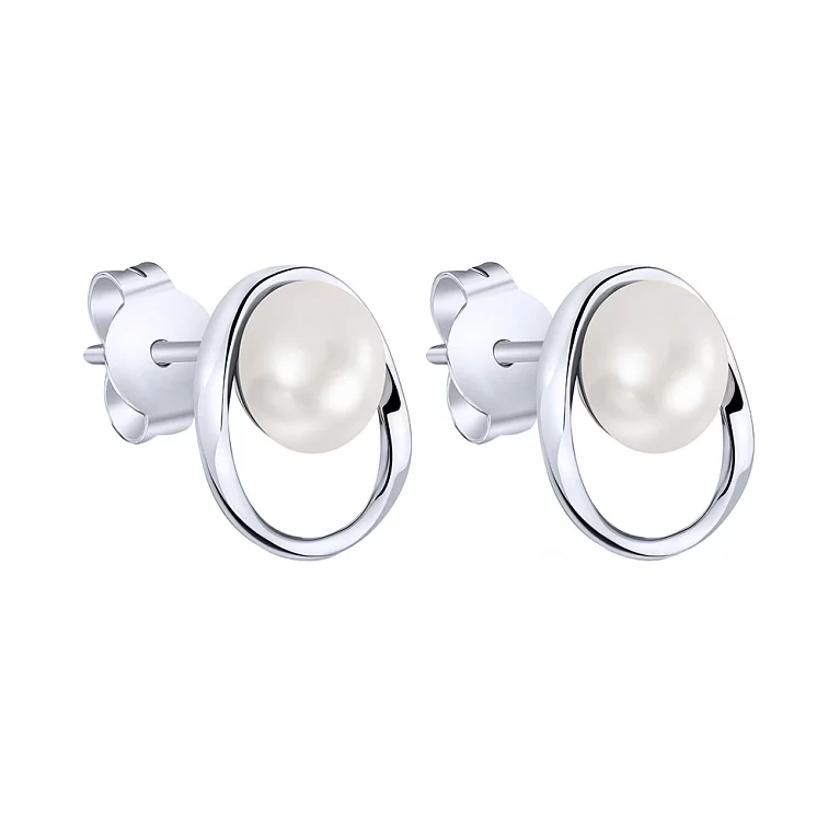 Сережки-гвоздики зі срібла з перлами. Артикул 7518/6838жб: ціна, відгуки, фото – купити в інтернет-магазині AURUM