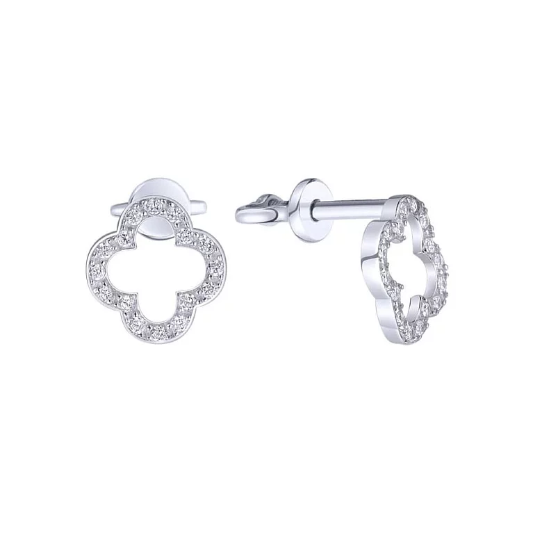 Срібні сережки-гвоздики з фіанітом "Конюшина". Артикул 7518/82538б: ціна, відгуки, фото – купити в інтернет-магазині AURUM