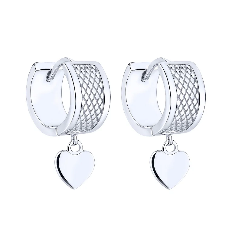 Сережки-кільця "Серце" зі срібла з підвісом - 2187055