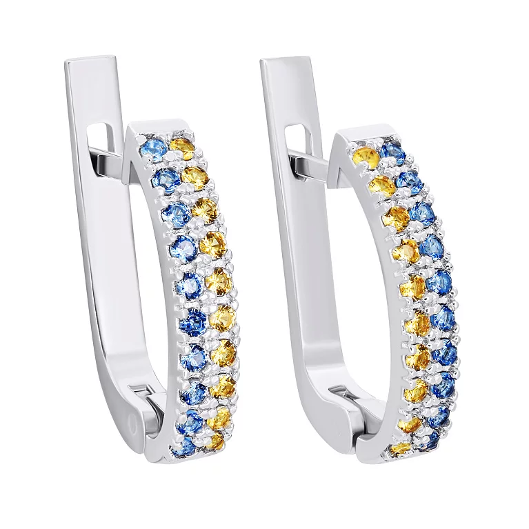 Срібні сережки з синіми та жовтими фіанітами. Артикул 7502/А168/1сР/204: ціна, відгуки, фото – купити в інтернет-магазині AURUM