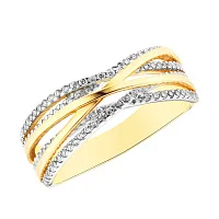 Каблучка "Переплетення" з комбінованого золота з фіанітами - 1260315