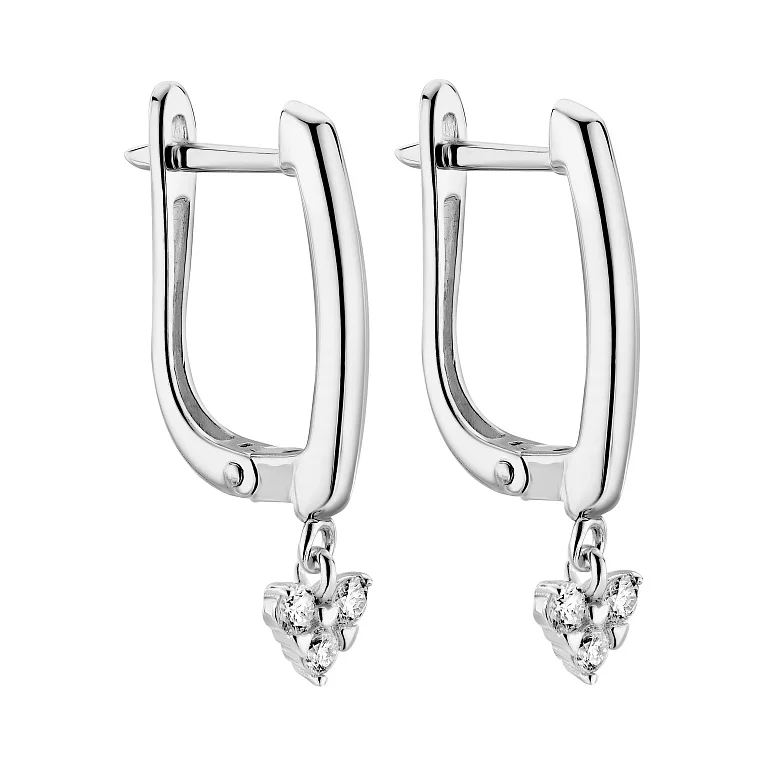 Серьги из белого золота с подвесом "Сердце" с бриллиантами - 2183509