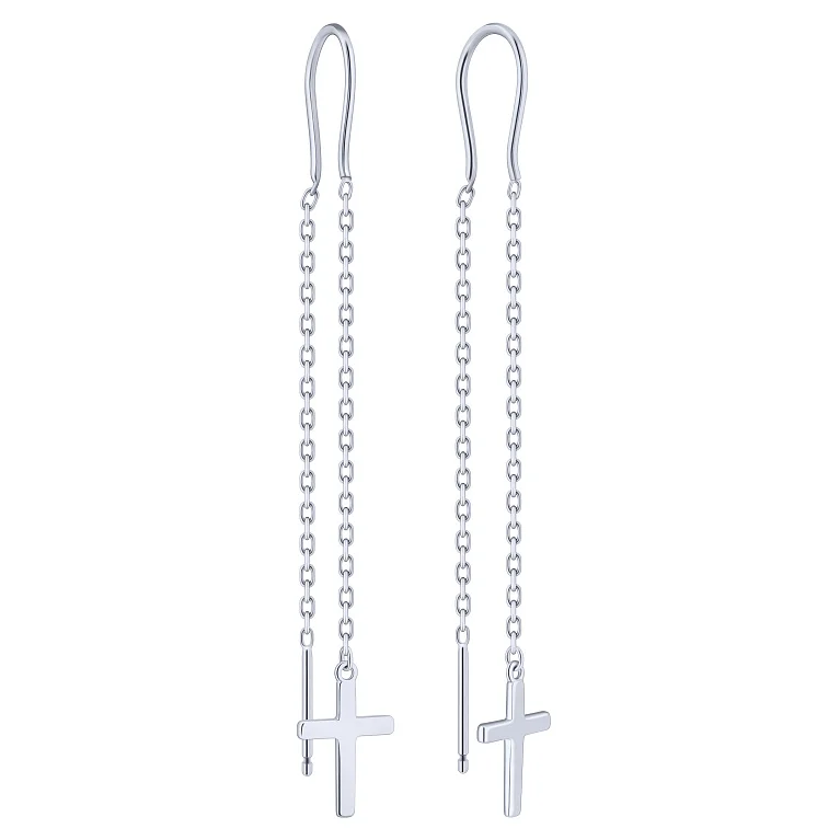 Сережки-протяжки "Хрестики" зі срібла - 2134232