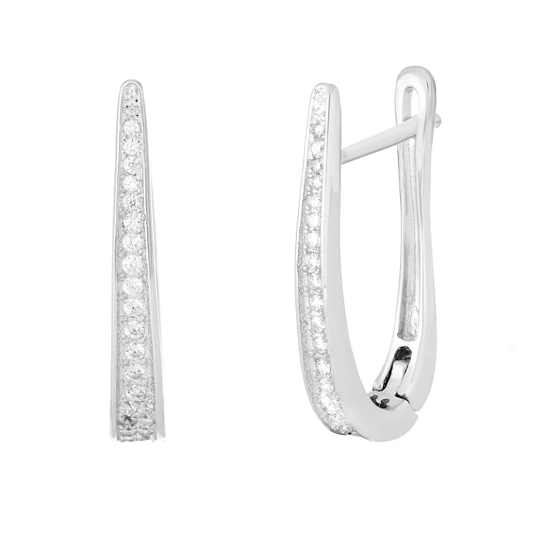Срібні сережки з фіанітом. Артикул 7502/С2Ф/174: ціна, відгуки, фото – купити в інтернет-магазині AURUM