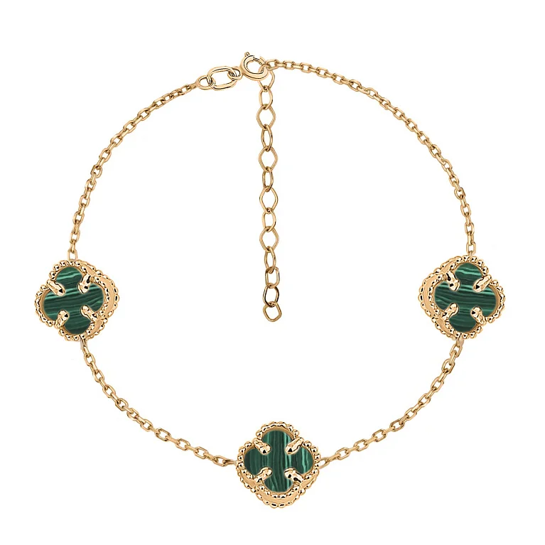 Браслет з червоного золота у якірному плетінні з малахітом "Конюшина" - 1747751