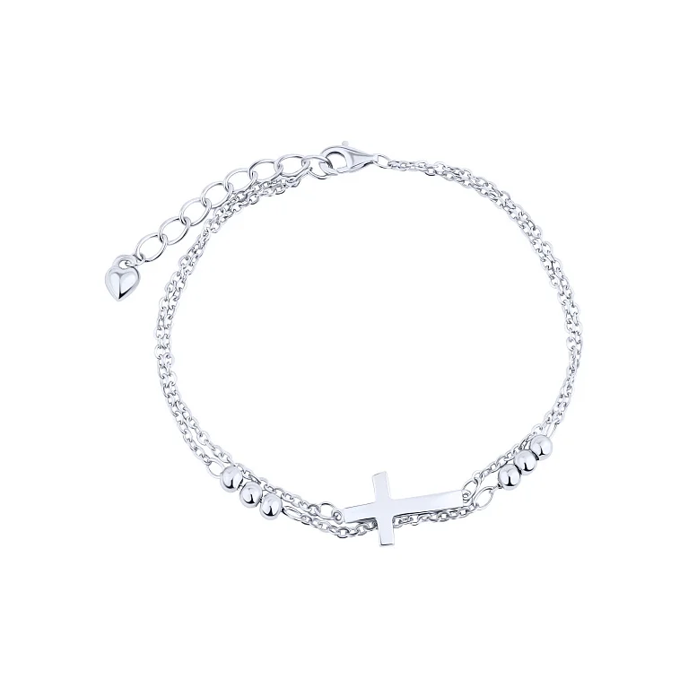 Двойной браслет "Крестик и шары" из серебра в якорном плетение - 2133123