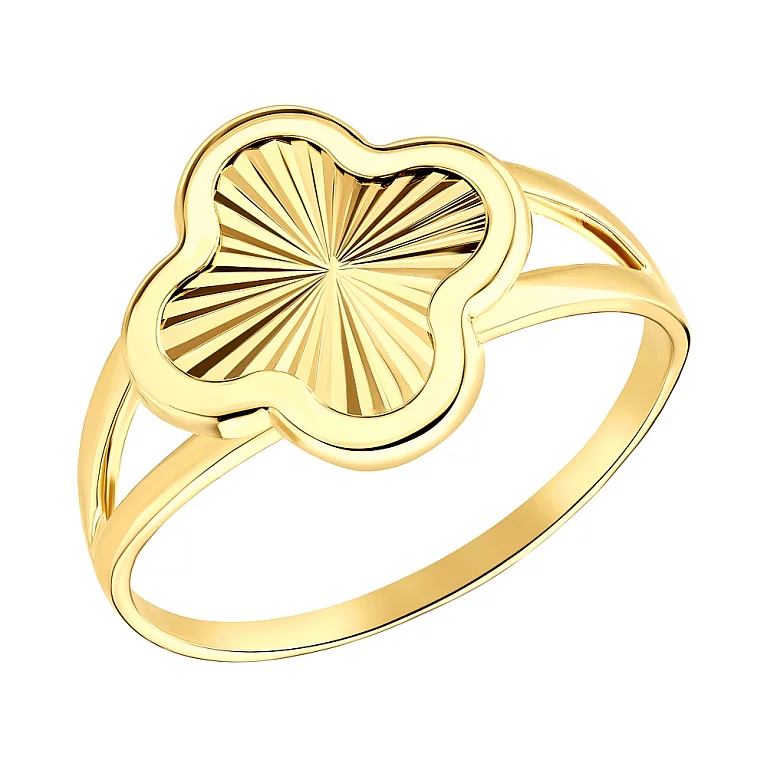 Кольцо Клевер из желтого золота с алмазной гранью . Артикул 155326/15ж: цена, отзывы, фото – купить в интернет-магазине AURUM