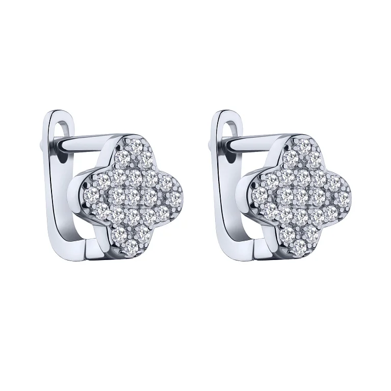 Серьги из серебра "Клевер" с фианитами - 2205863
