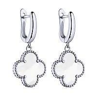 Сережки зі срібла з перламутром та підвісом "Конюшина" - 1809445