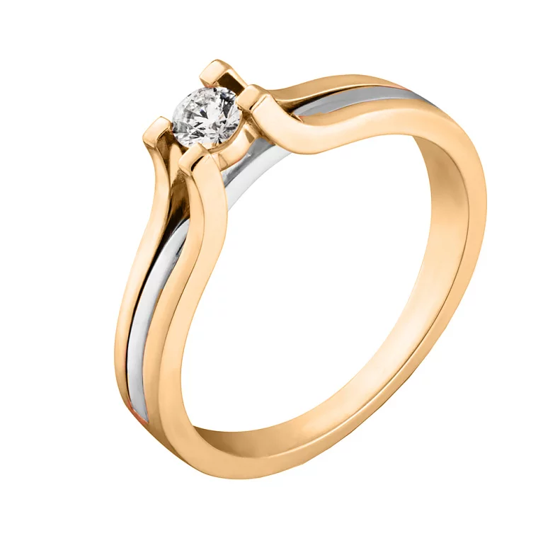 Помолвочное кольцо с бриллиантом из комбинированного золота. Артикул К011002010: цена, отзывы, фото – купить в интернет-магазине AURUM