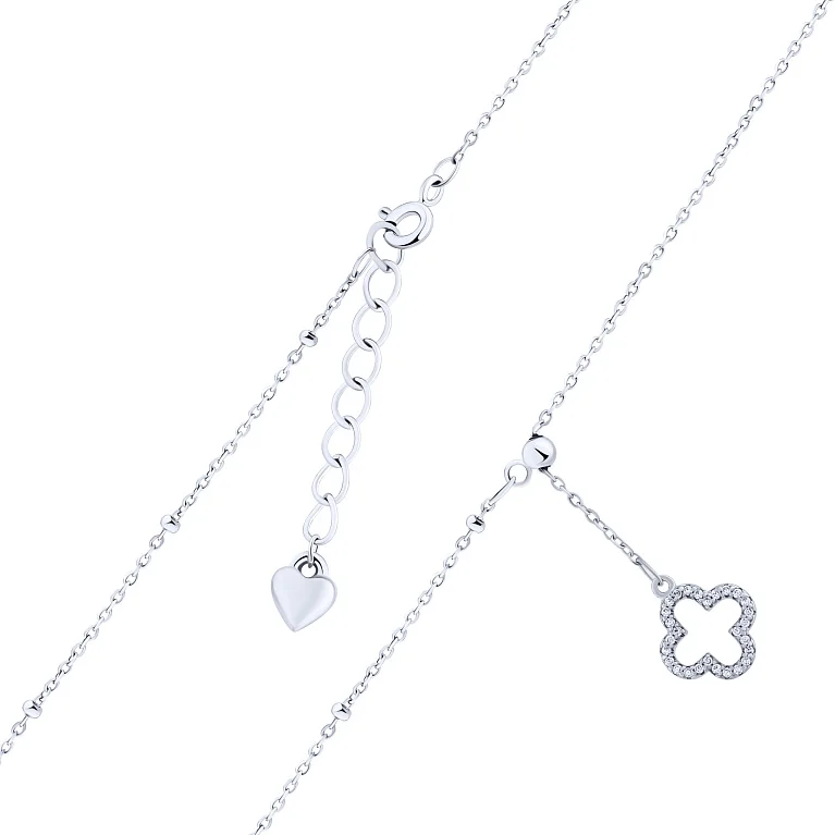 Срібне кольє-краватка "Конюшина" з фіанітами плетіння якір - 2179770