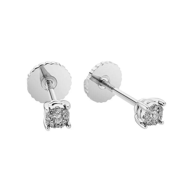 Сережки-пусети з білого золота з діамантами - 2184148