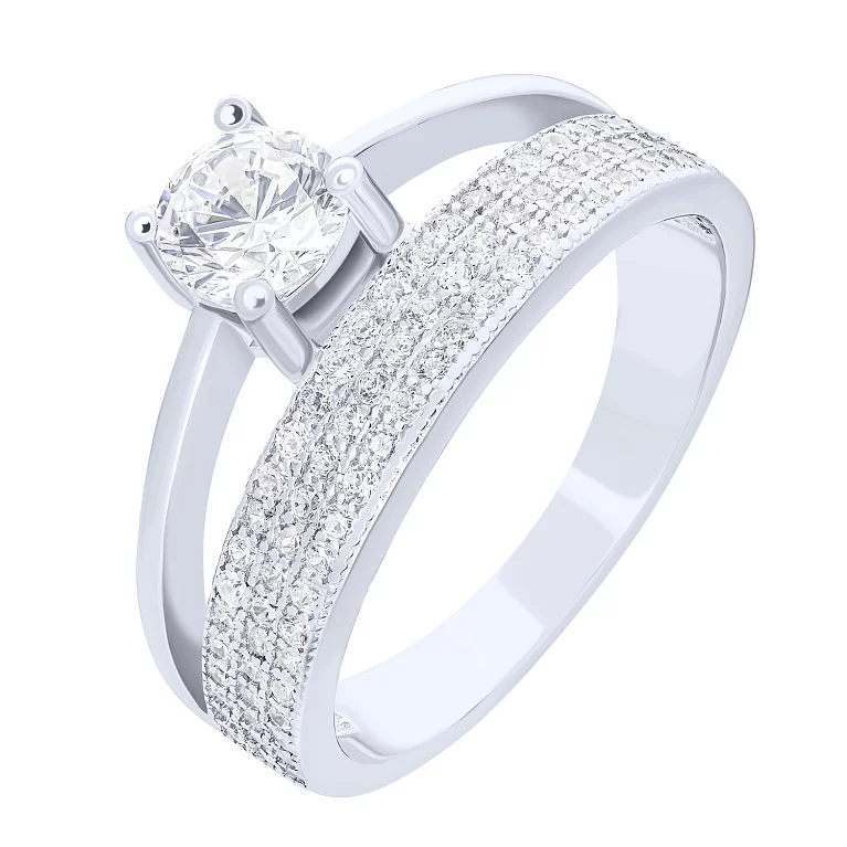 Серебряное двойное кольцо с россыпью фианитов. Артикул 7501/К2Ф/225: цена, отзывы, фото – купить в интернет-магазине AURUM