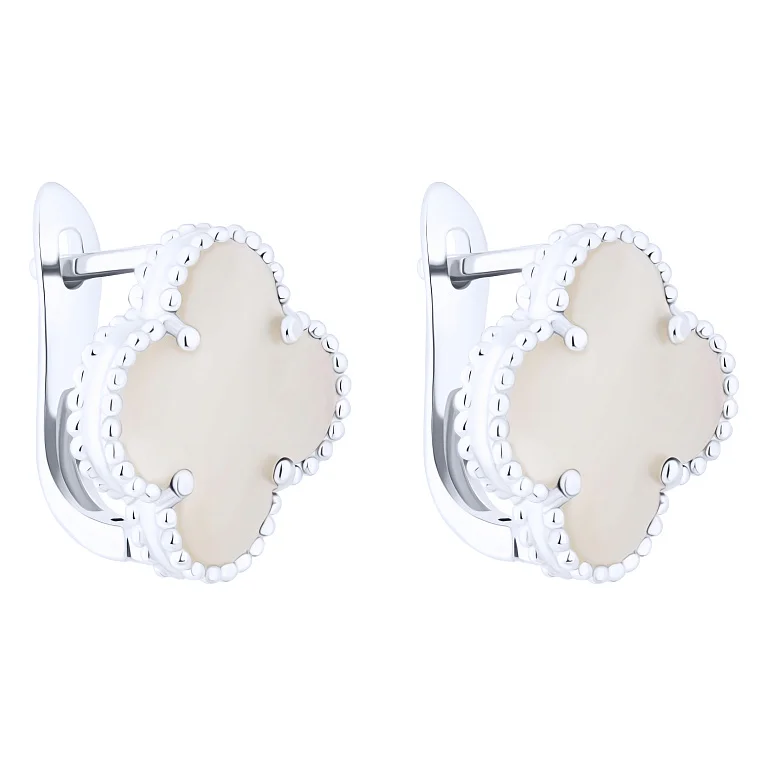 Срібні сережки "Конюшина" з перламутром - 2159647