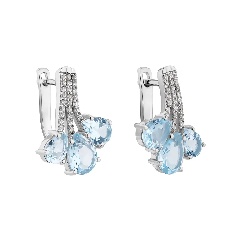 Срібні сережки з топазами та фіанітами - 2137675