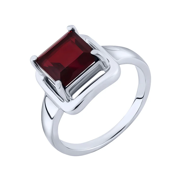 Серебряное кольцо с гранатом в стиле минимализм - 2162693
