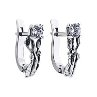 Срібні сережки "Листочки" з чорнінням та фіанітами - 2112461