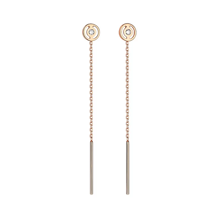 Сережки-протяжки из красного золота с фианитом. Артикул 108012: цена, отзывы, фото – купить в интернет-магазине AURUM