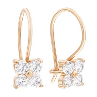 Сережки-петлі "Квіточки" з червоного золота з фіанітами - 968588